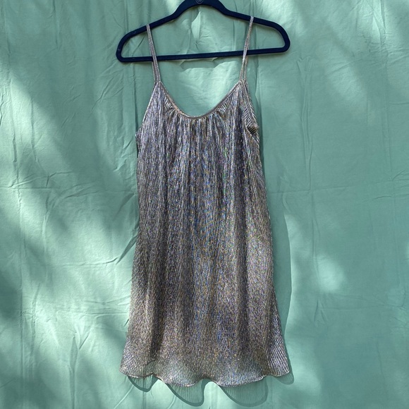 Lovemarks metallic silver crinkle pleat strappy mini dress size L
